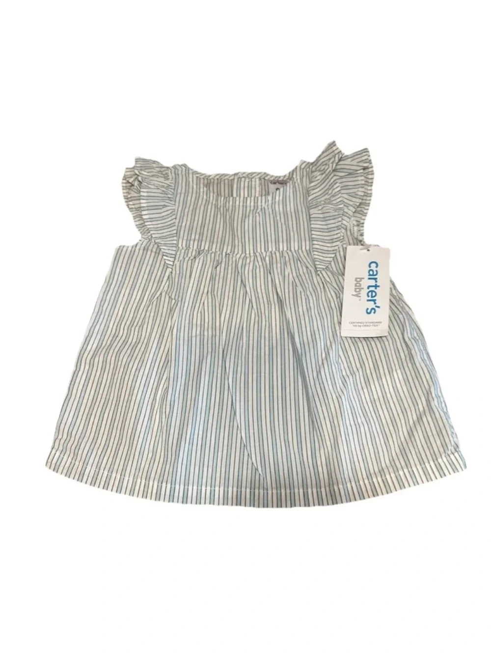 Carter’s Baby Girl 9M Blue White Stripe Flutter Sleeve Dress NWT